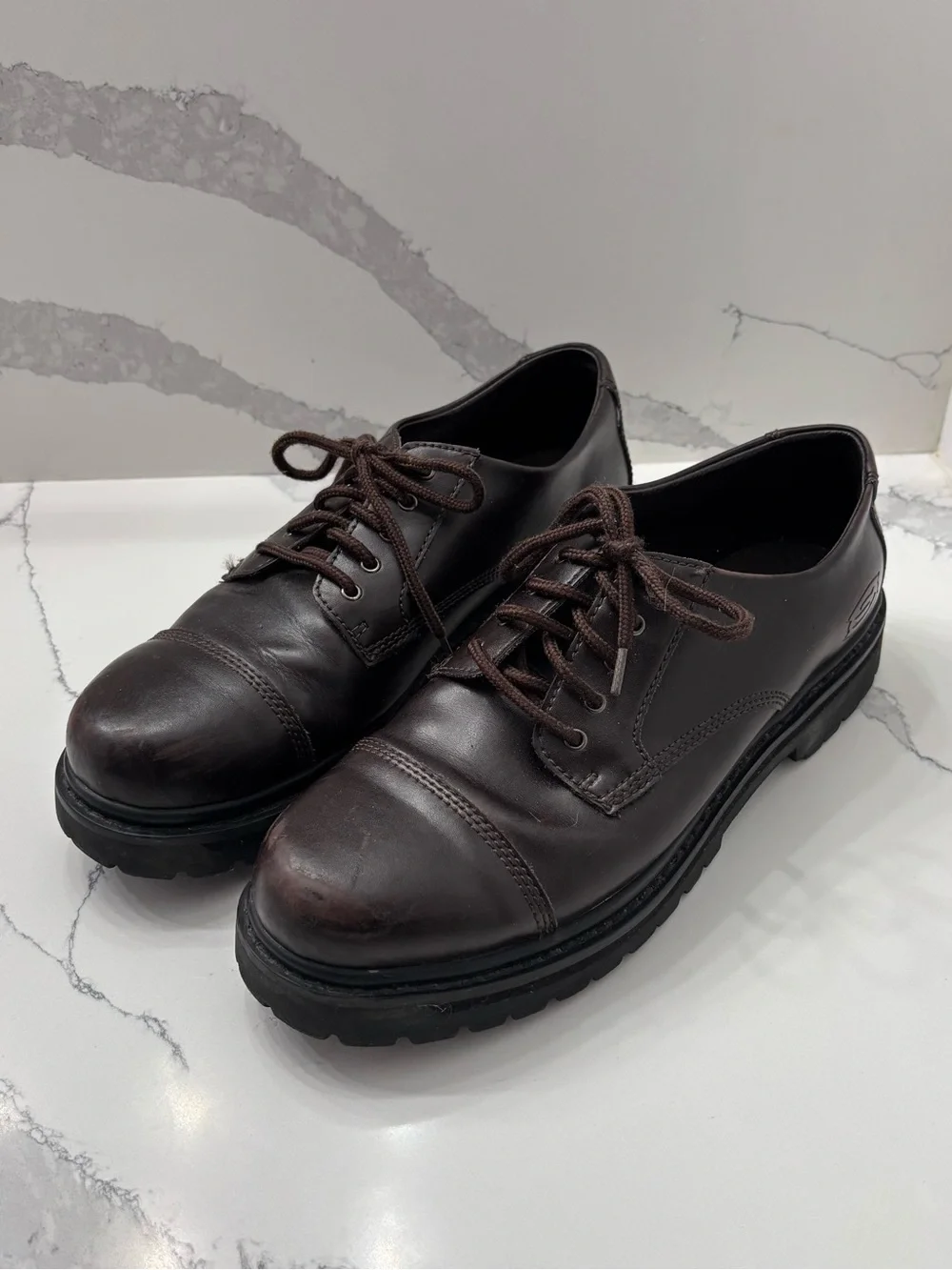 Skechers Elites Men’s 12 Dark Brown Leather “Officer Shoes” Oxfords #6637